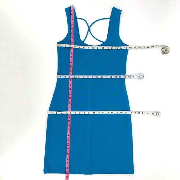 Frederick's of Hollywood Cerulean Blue Plunging Neck Open Back Body Con Dress, M - Picture 14 of 15